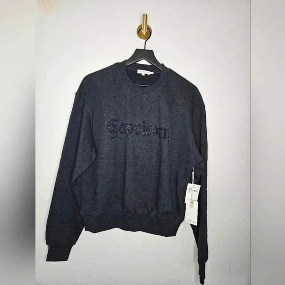 Good American Zodiac Embellished Crew Neck Sweater Capricorn NWT Black Crystals​ - Picture 11 of 15
